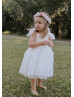 Tulle Straps Ivory Cotton Tea Length Flower Girl Dress